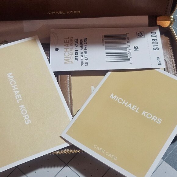 Michael Kors Logo Zip-Around Wristlet Wallet Beige/Brown Leather & Canvas - Picture 9 of 12